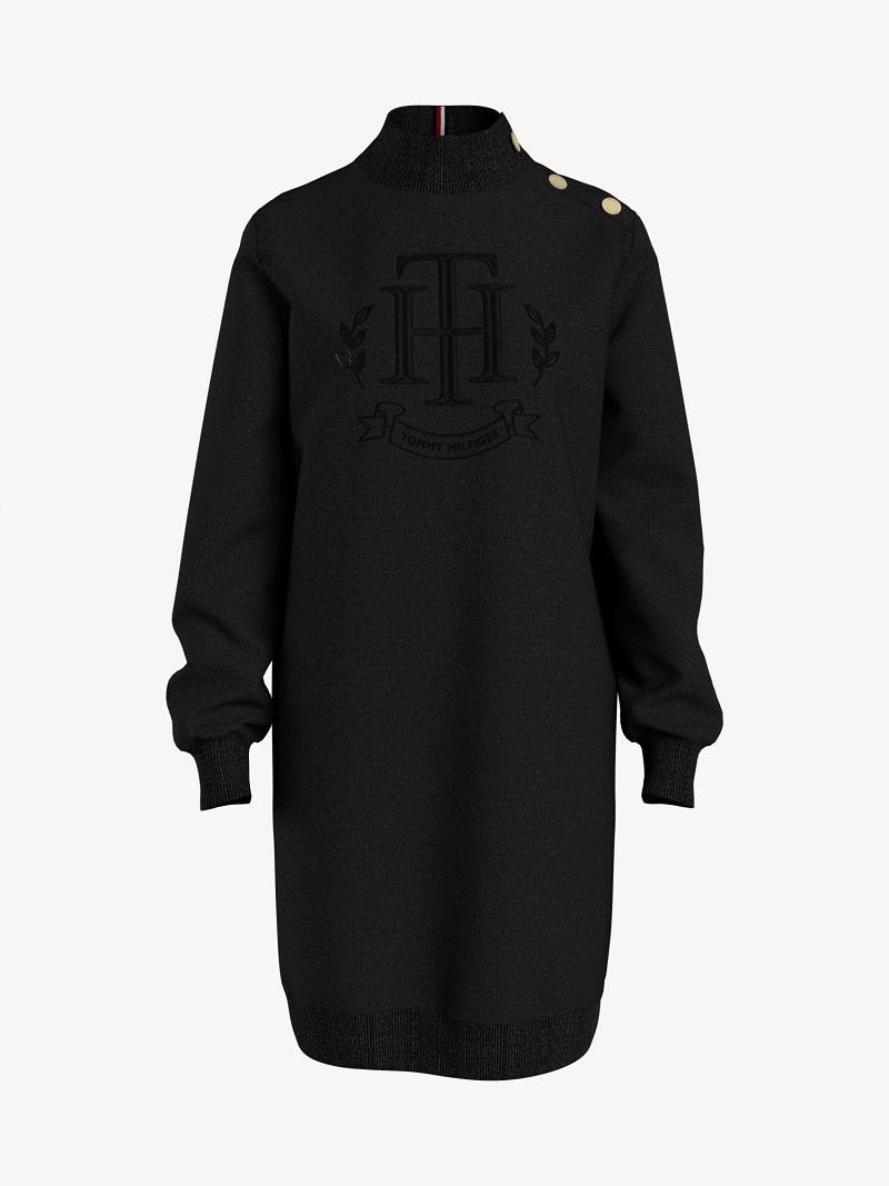 Női Tommy Hilfiger Essential Crest Logo Dresses Fekete | HU 62EBC